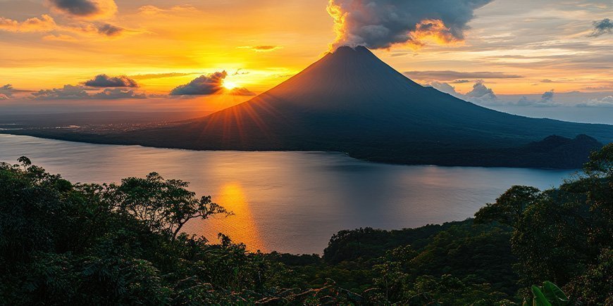 Zonsondergang boven Arenal Vulkaan, Costa Rica