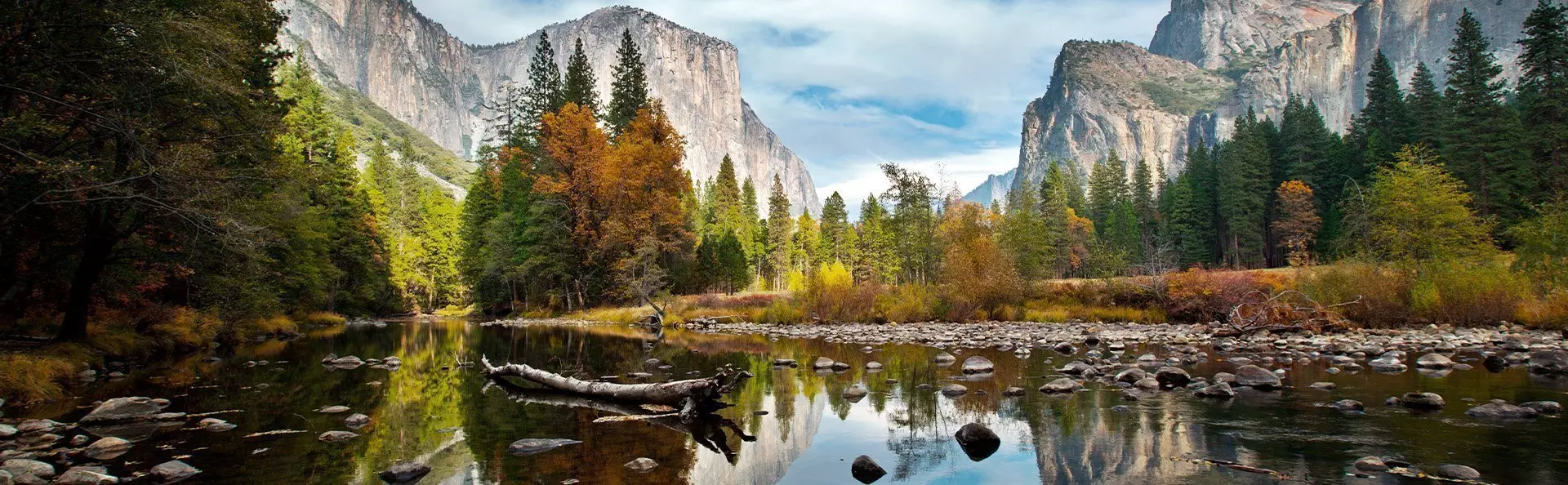 El Capitan en Merced River in Yosemite National Park bedekt met herfstkleuren